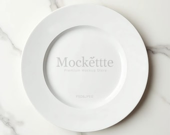 White Plate Mockup | Editable PSD & JPEG | 2000x2000 px | 300 DPI | Marble Flat Lay Scene | For Branding, Presentation