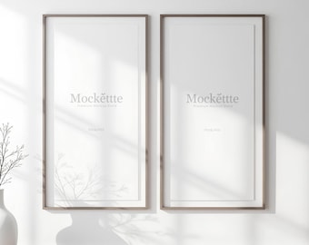 Wall Art Set/Two Vertical Posters Mockup | Editable PSD & JPEG | 2000x2000 px | 300 DPI | Minimal Interior Scene | For Branding