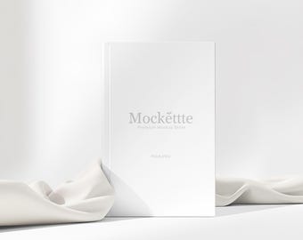 Book Cover Mockup | Editable PSD & JPEG | 2000x2000 px | Minimal White Scene | Fabric Styling | Front View | Book Branding Presentation