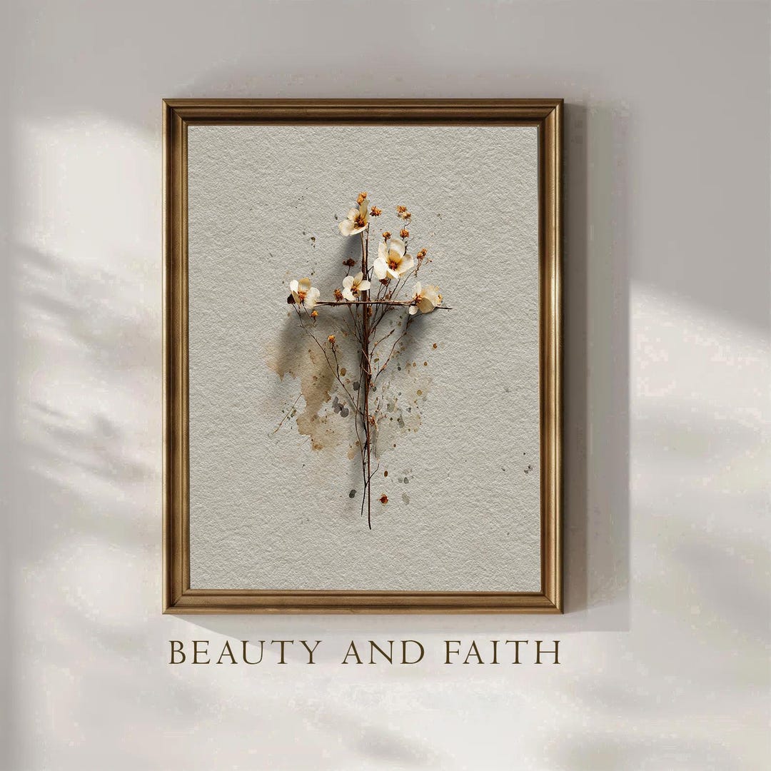 Wildflower Cross Print | Minimalist Christian Wall Art (digital ...