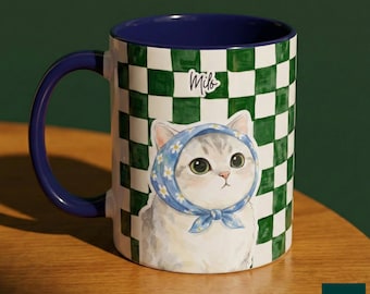 Custom Babushka Pet Portrait Mug, Personalized Cat with Hat Coffee Cup, Funny Dog Headscarf Mug, Custom Pet Mom Gift, Pet Lover Gift
