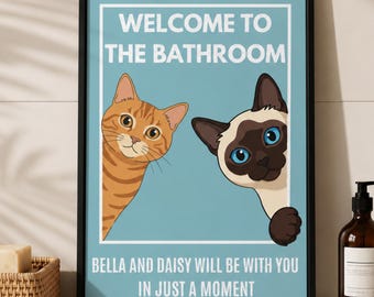 Custom Peeking Pet Portrait, Funny Bathroom Wall Art, Personalized Kitchen Decor, Welcome Room Sign, Cat Dog Framed Canvas Print Gift
