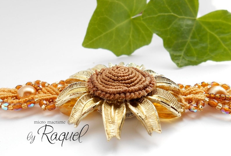 Micro Macrame PDF PATTERN Sunflower Bracelet image 4