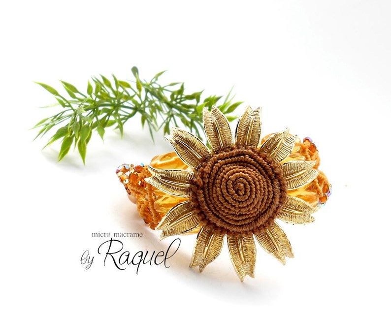 Micro Macrame PDF PATTERN Sunflower Bracelet image 3