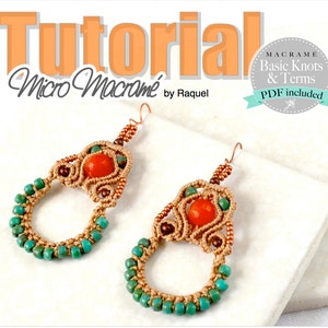 Micromacrame earrings, knotted earrings pendientes macrame Esquema PDF Tutorial DIY aretes