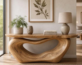 Sculptural Live Edge Console Table, Organic Wood Entryway Furniture, Handmade Minimalist Accent Table