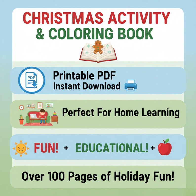 Christmas Activity Book | Kids Holiday Coloring & Math (digital ...