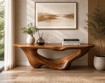 Organic Modern Sculptural Wooden Console Table, Live Edge Entryway Furniture