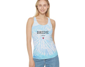 Top bez rękawów Bride Crew | Top z nadrukiem tie-dye racerback, Wieczór panieński