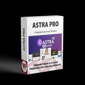 Peut inclure: Une boîte blanche avec le texte "ASTRA PRO" et "Orignial License Theme". La boîte présente un graphique violet et blanc avec le texte "ASTRA PRO ADDON". La boîte contient également le texte "PRMIUM THEME & PLUGIN PROVIDER AND DIGITAL SERVICES."