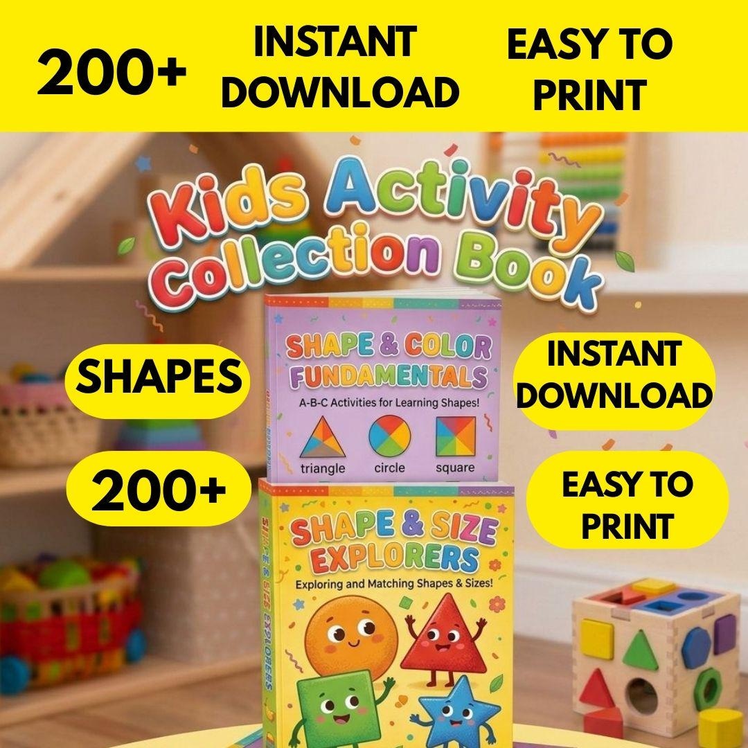 Kids Activity Shapes Book Printable Bundle, Age 3 to 6, 200+ Pages ...