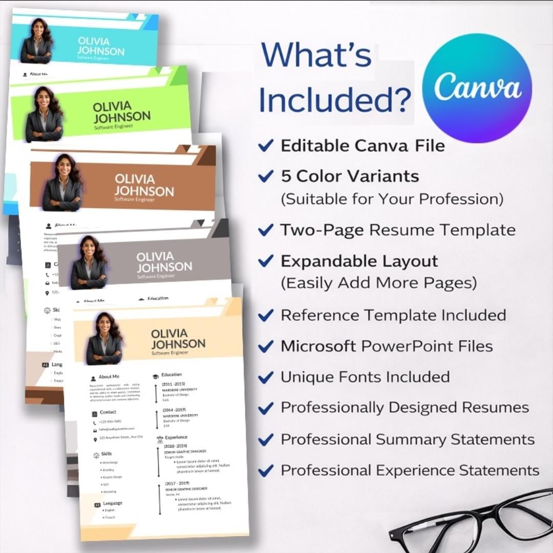 Canva Resume Template | Editable CV Design | Professional Job Resume ...
