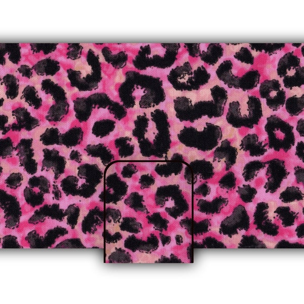 Checkbook Cover Pink Leopard Print Fabric - Use for Checks, Currency, Coupons - Hook & Loop Closure