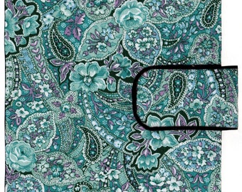 Paperback Book Cover - Green Floral Paisley - Book Cover With Hook & Loop Closure