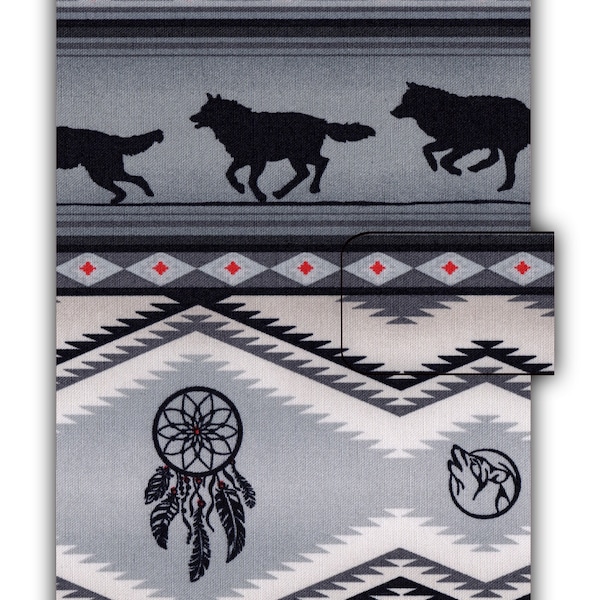 Paperback Book Cover Gray Southwest Wolf Stripe Fabric Book Cover With Hook & Loop Closure