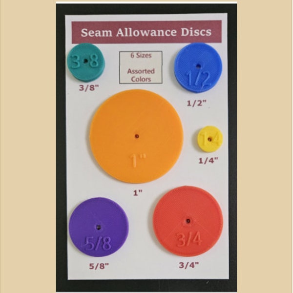 Multi Color Seam Allowance Disc Set - 6 Sizes Included 1/4" to 1" - Sewing Tool - Quilting Tool - Seam Marking Tool - 3D Printed