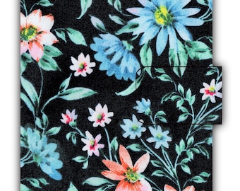 Paperback Book Cover Pink and Blue Floral Pattern Fabric Book Cover With Hook & Loop Closure