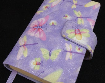 Paperback Book Cover Lilac Dragonfly Fabric Book Cover With Hook & Loop Closure