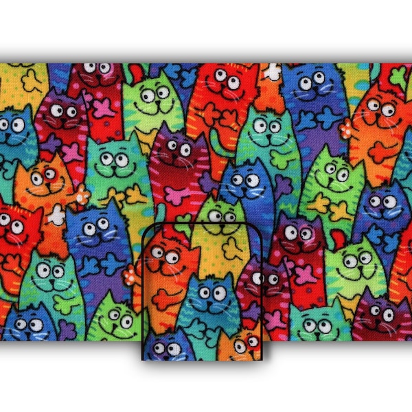 Checkbook Cover Funny Cats Fabric - Use for Checks, Currency, Coupons - Hook & Loop Closure
