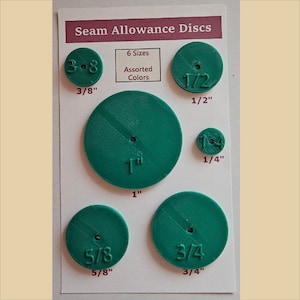 Seam Allowance Disc Set - 6 Sizes Included 1/4&quot; to 1&quot;- Choice of Color - Sewing Tool - Quilting Tool - Seam Marking Tool - 3D Printed