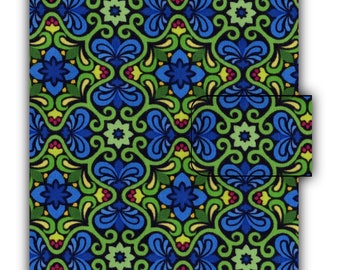 Paperback Book Cover Blue and Green Mosaic Fabric Book Cover With Hook & Loop Closure