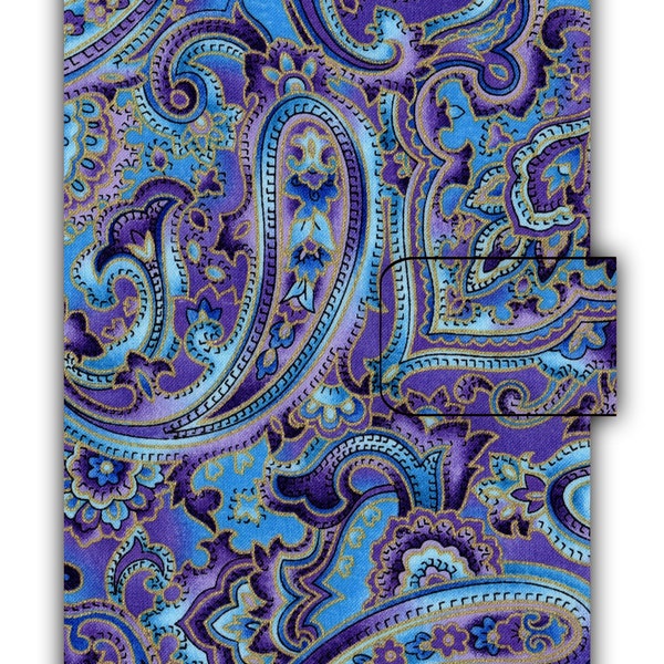 Paperback Book Cover Lilac Paisley Swirl Fabric Book Cover With Hook & Loop Closure