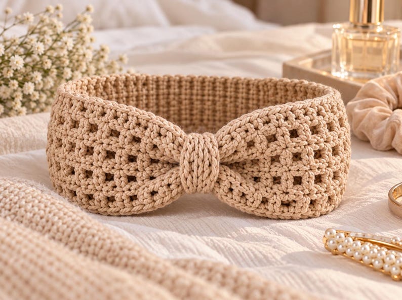 Crochet Bow Headband Pattern, Chunky Knit Look Ear Warmer, Beginner ...