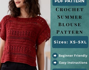 Crochet Summer Top Pattern PDF, Easy Crochet Blouse Pattern, Boho Crochet, Lace Crochet Top Pattern, Women’s Crochet Top, Beginner Friendly