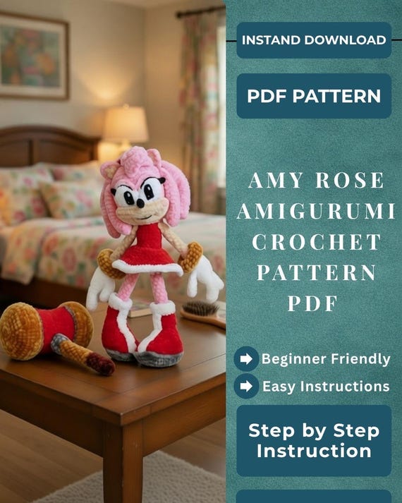 Amy Rose Crochet Pattern PDF | Amigurumi Sonic Doll | Cute Plush