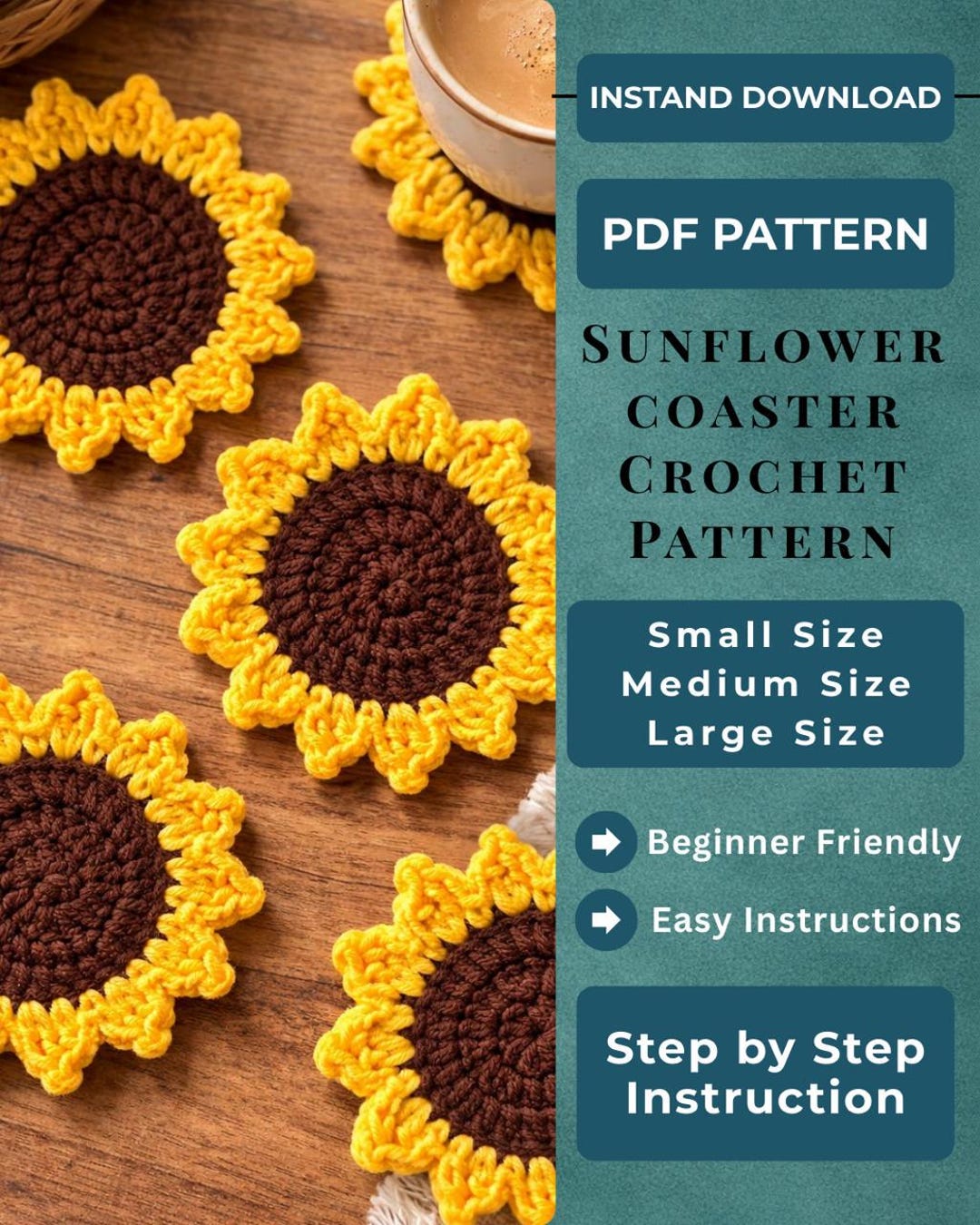 Sunflower Coaster Crochet Pattern PDF, Flower Coaster Pattern, Easy ...