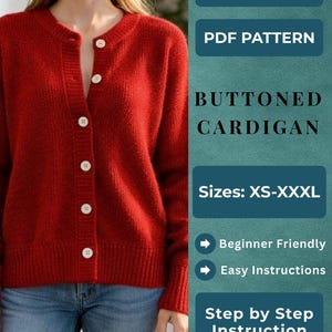 Buttoned Cardigan Knitting Pattern – Easy Beginner Knit (PDF Download)