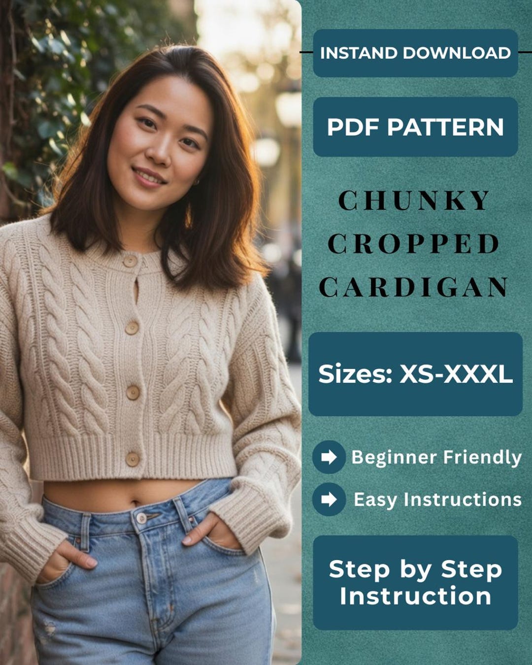 Chunky Cropped Cardigan Knitting Pattern – Oversized Buttoned Sweater ...