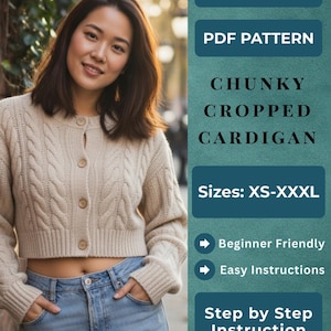 Handgestrickte grobstrick Strickjacke - Oversize Pullover mit Knöpfen (PDF Download)