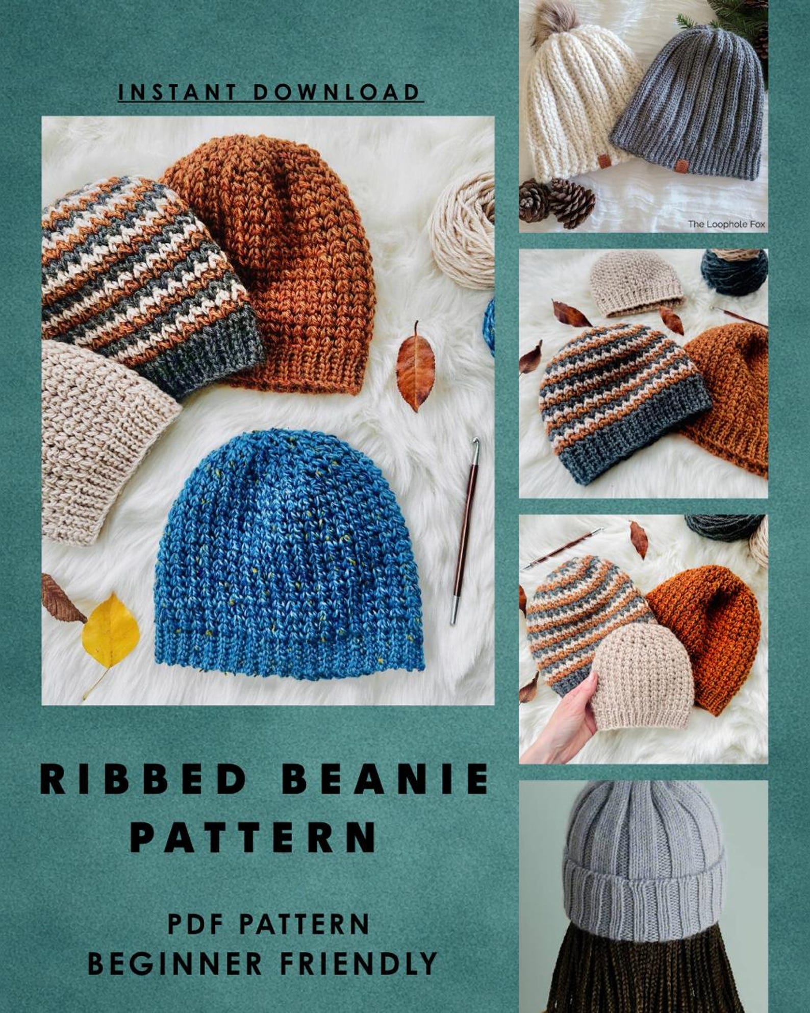 Easy Ribbed Beanie Crochet Pattern – Beginner Knit-look Hat (PDF ...