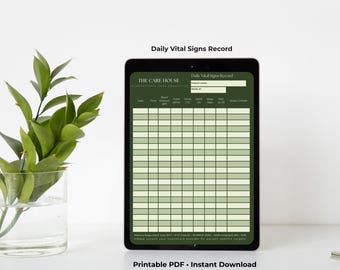 Daily Vital Signs Record PDF | Caregiver Log Sheet | Blood Pressure, Pulse, Temp, SpO2, Resp Rate, Pain Scale Tracker