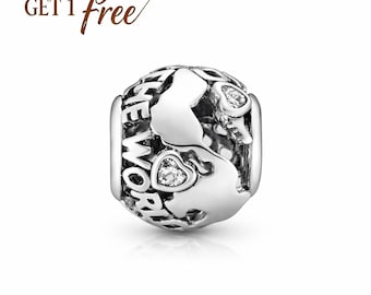 Ale 925 sterlingzilver Around The World-bedel,925 sterlingzilveren bedel past bij Europese armbanden en kettingen
