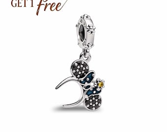 Handgemaakte minnie mouse hoofdband bungelbedel sterlingzilver