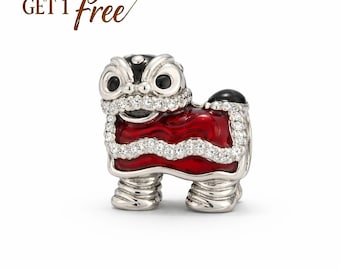 Chinese Lion Dance S925 Ale sterlingzilveren bedel - met zakje, 925 sterlingzilveren bedel, past op Europese armbanden en kettingen