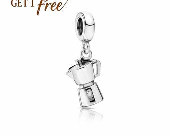 Koffie-espressopot bedel S925 Ale, 925 sterlingzilveren bedel, past op Europese armbanden en kettingen