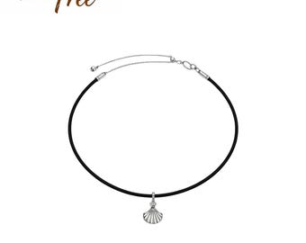 Gargantilla de cuero negro con diseño de conchas marinas, collares de plata de ley 925, compatible con pulseras y collares europeos.