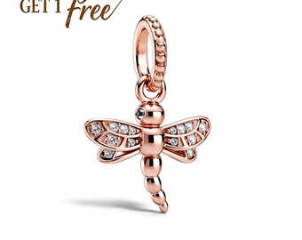 Sterlingzilver 925 sprankelende libelle hanger bedel en zakje, past bij Europese armbanden en kettingen, beste cadeau