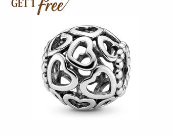 Nieuw liefdeshart opengewerkte charme en gratis zakje verjaardag moeder moeder vrouw, past bij Europese armbanden en kettingen, beste cadeau