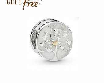 Silver Ale 925 Family Tree Hearts-bedel, past op Europese armbanden en kettingen, beste cadeau