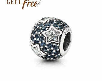 Silver Ale 925 middernachtblauwe effen sterrenbedel, 925 sterlingzilveren bedel, past op Europese armbanden en kettingen