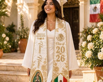 Stola messicana personalizzata per la laurea 2026, fascia cattolica della Vergine di Guadalupe, regalo Orgullo Mexicano per studenti dell'ultimo anno