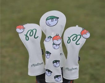 Malbon ゴルフウッドヘッドカバー ドライバーウッドフェアウェイハイブリッドゴルフクラブヘッドカバー レザーマグネット式