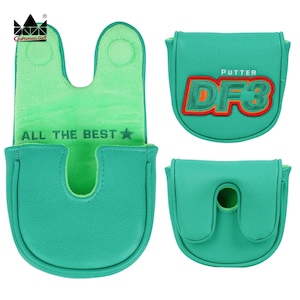 K&ouml;nnte beinhalten: Drei Golf-Putter-Schl&auml;gerhauben in Gr&uuml;nt&ouml;nen. Eine ist offen und zeigt ein weiches gr&uuml;nes Innere und den Text "ALL THE BEST". Die anderen beiden sind geschlossen, eine mit "PUTTER DF3" in Orange und Gr&uuml;n.