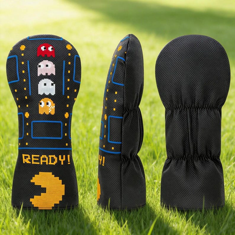 Retro Arcade Pac-man Golf Headcovers Set Pixel Ghost PU Leather Driver ...