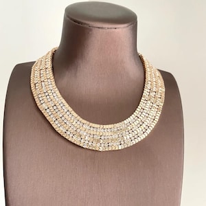 Guldfärgad Flera Rader Kristall Bred Choker - Strass Krage Statement Halsband - Glamour Festsmycken