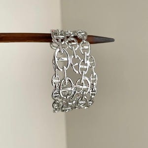 Pulsera tipo brazalete de eslabones de plata - Brazalete grueso con cadena de ancla - Joyería llamativa